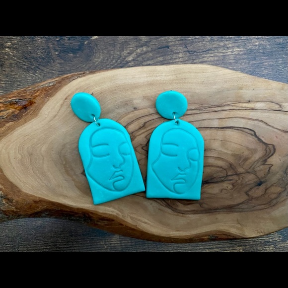 Handmade Abstract Woman’s Face Clay Earrings - Picture 6 of 9